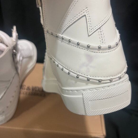 NWT ZADIG AND VOLTAIRE ZV1747 HIGH FLASH STUDDED SNEAKERS IN WHITE SZ 40 - Picture 10 of 14